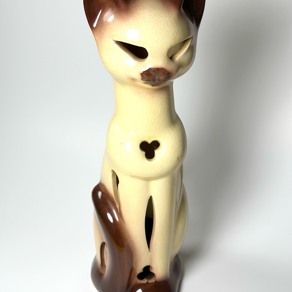 Vintage Brush McCoy Siamese Cat Candle Lantern Holder, Kat Kut, 12”, 1960's